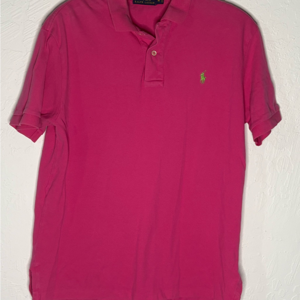 Polo Ralph Lauren Mens Polo Shirt Pink M Short Sleeve Collard Green Pony